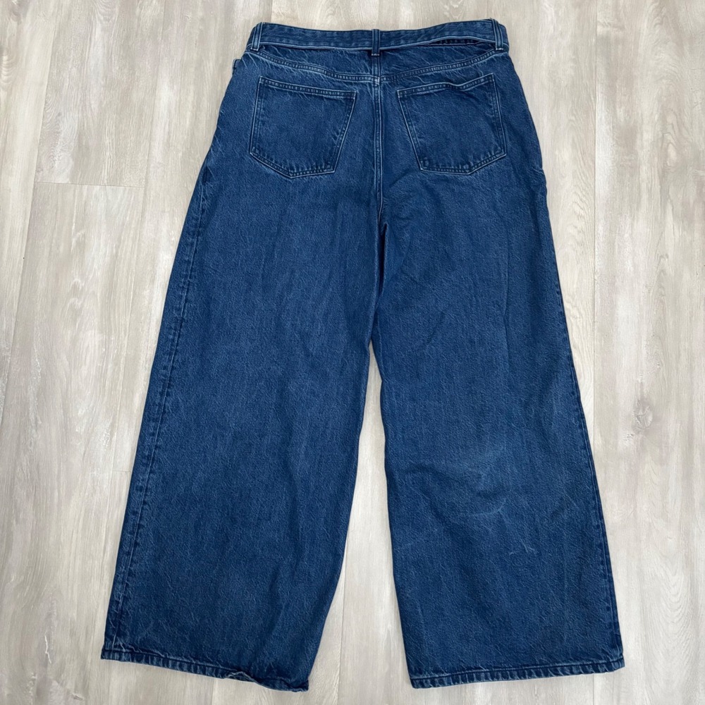 Abercrombie & Fitch High Rise Wide Leg Belted Pleated Jeans Dark Wash Denim 32 - Picture 2 of 9